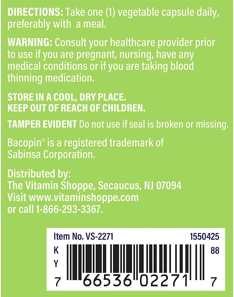Bacopa Monnieri 500MG Brain Support Supplement (100 Capsules) - The Vitamin Shoppe