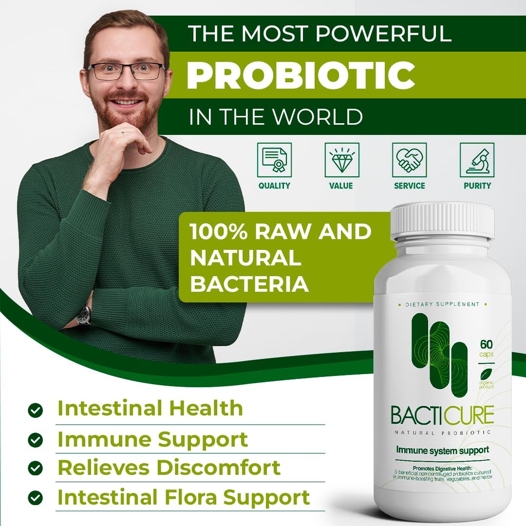 Bacticure High CFU Probiotic Capsules for Digestive & Vaginal Health - 180 Caps, Prebiotics, Enzymes, Immune Support - Men & Women Friendly