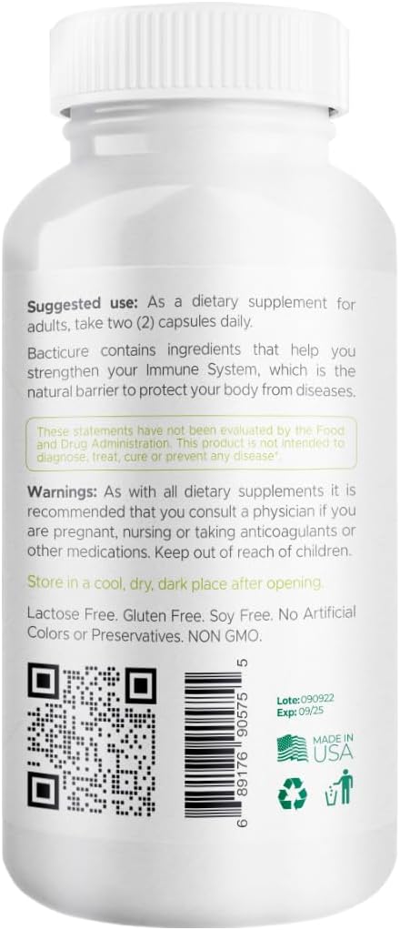 Bacticure High CFU Probiotic Capsules for Digestive & Vaginal Health - 180 Caps, Prebiotics, Enzymes, Immune Support - Men & Women Friendly