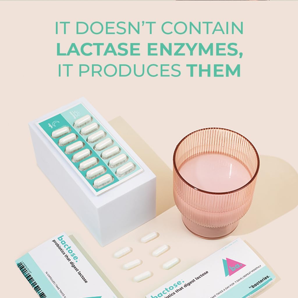 BACTOSE Probiotic Lactose Pills for Long-Term Relief and Dairy Enjoyment - Lactose Intolerance Supplement with Gut Lactase Enzymes - Natural Lactose Breakdown Support (7-Day Use, Monthly Repeat)