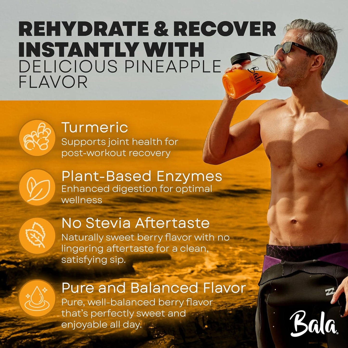 BALA Enzyme Hydration & Sugar-Free Electrolyte Drink Mix Variety Pack with Turmeric, Bromelain, Papain for Recovery, Immunity, and Mobility - 12 Count 0.25oz Packets