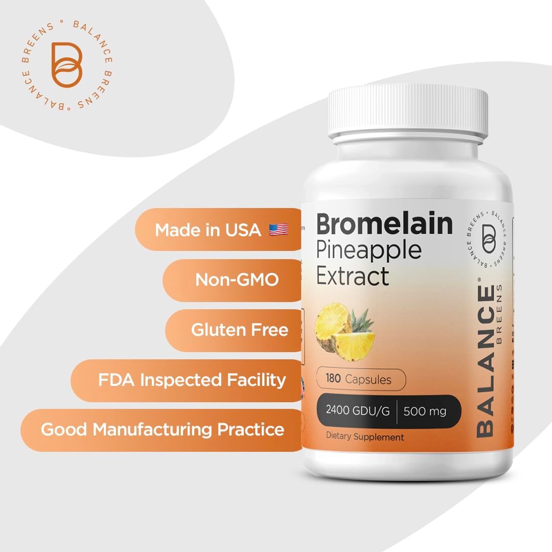 Balancebreens Bromelain 500mg Capsules - Pineapple Enzyme for Digestion & Joint Health (180 Count)