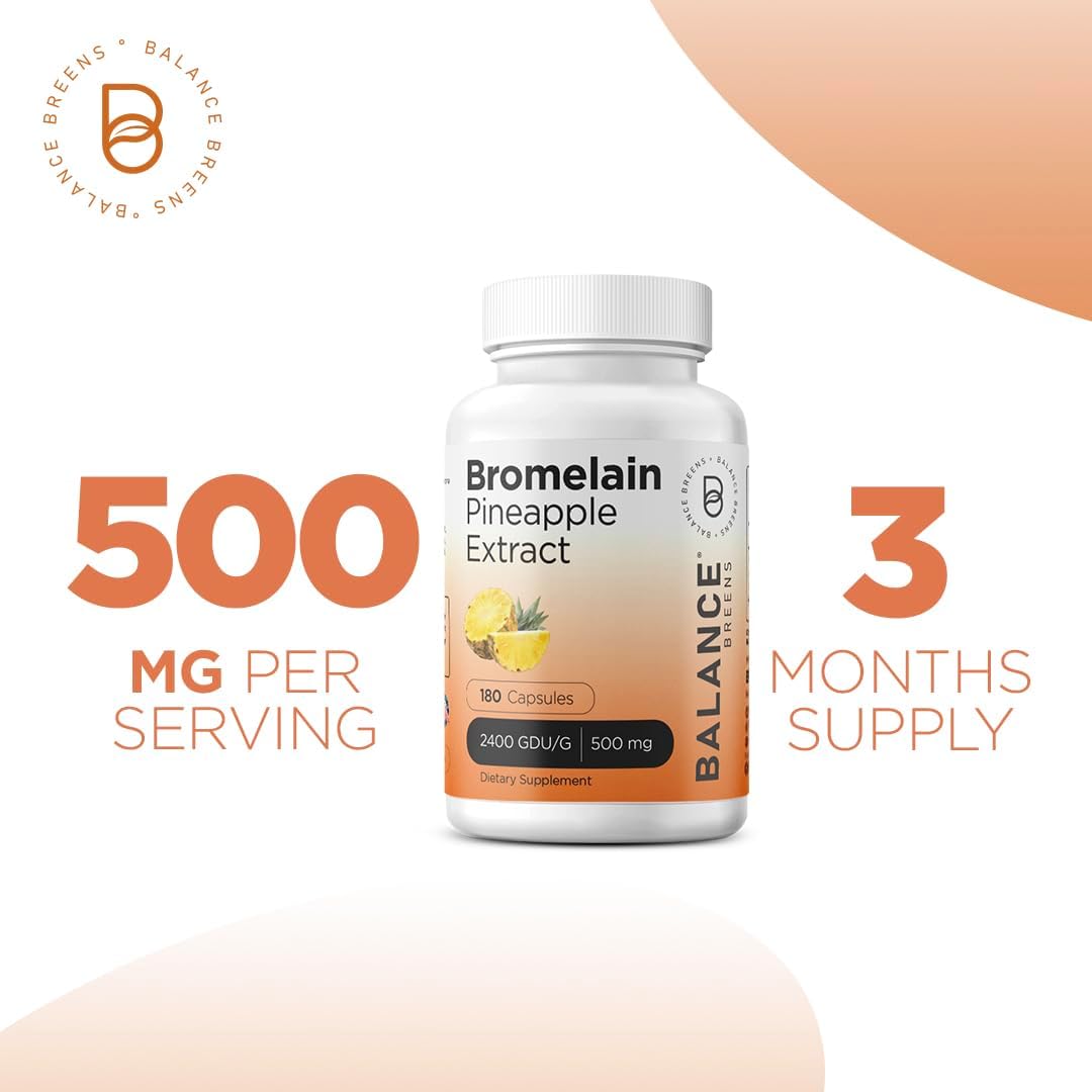 Balancebreens Bromelain 500mg Capsules - Pineapple Enzyme for Digestion & Joint Health (180 Count)