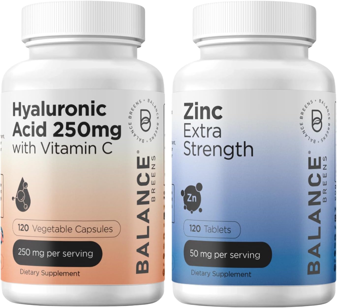 Balancebreens Pure Hyaluronic Acid 250mg with Vitamin C & Zinc Supplement Combo - Boost Skin Health & Immunity