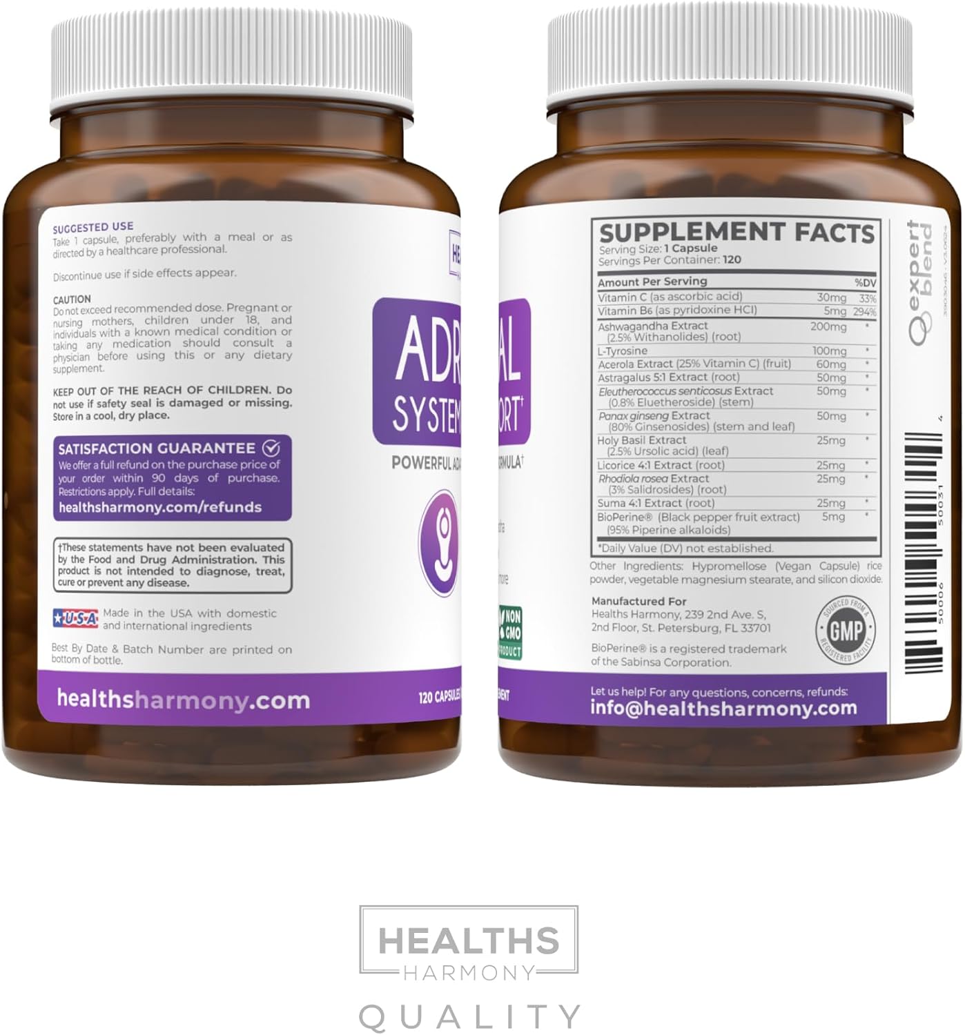 Balanced Cortisol Levels & Stress Relief Supplement with Ashwagandha & L-Tyrosine - 120 Non-GMO Capsules for Adrenal Health & Fatigue Support