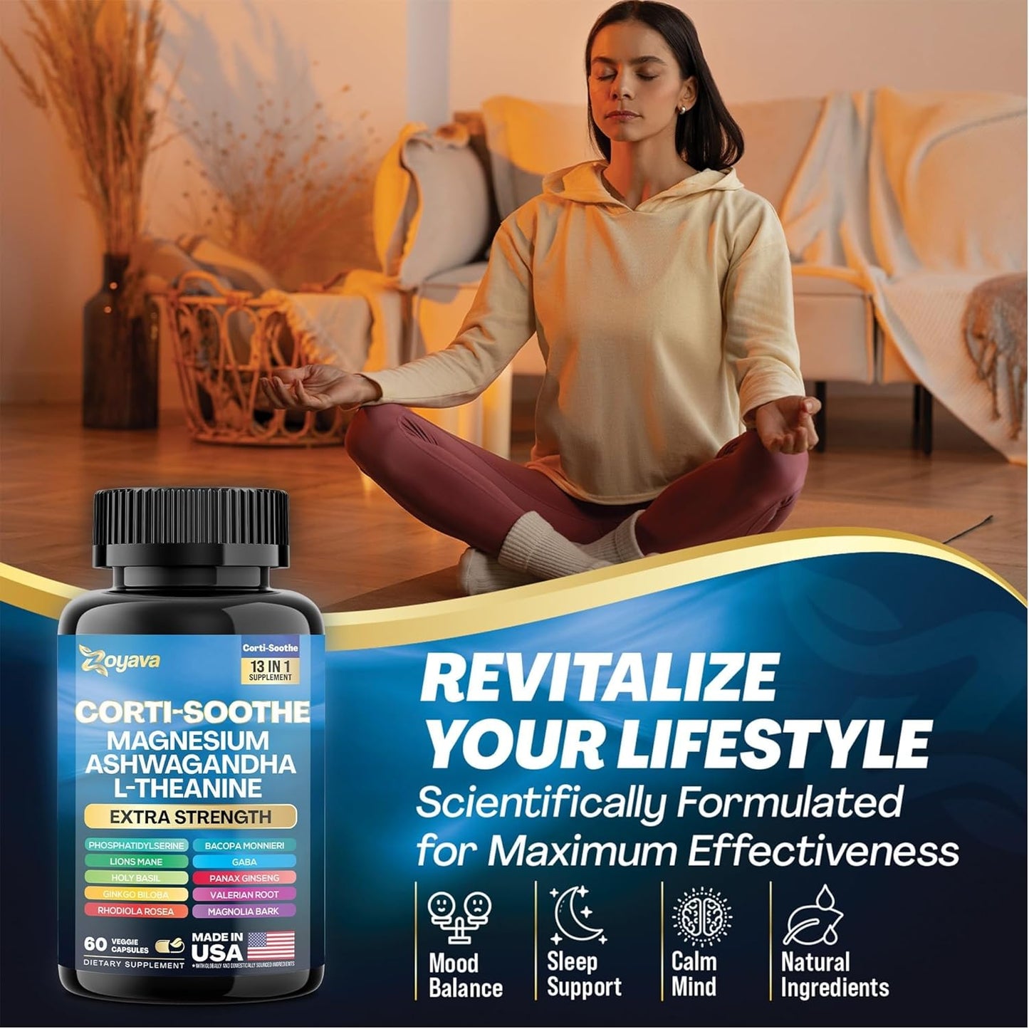 Balanced Wellness Supplement with Magnesium, L-Theanine, Ashwagandha, Phosphatidylserine - 120 Capsules (Pack of 2)