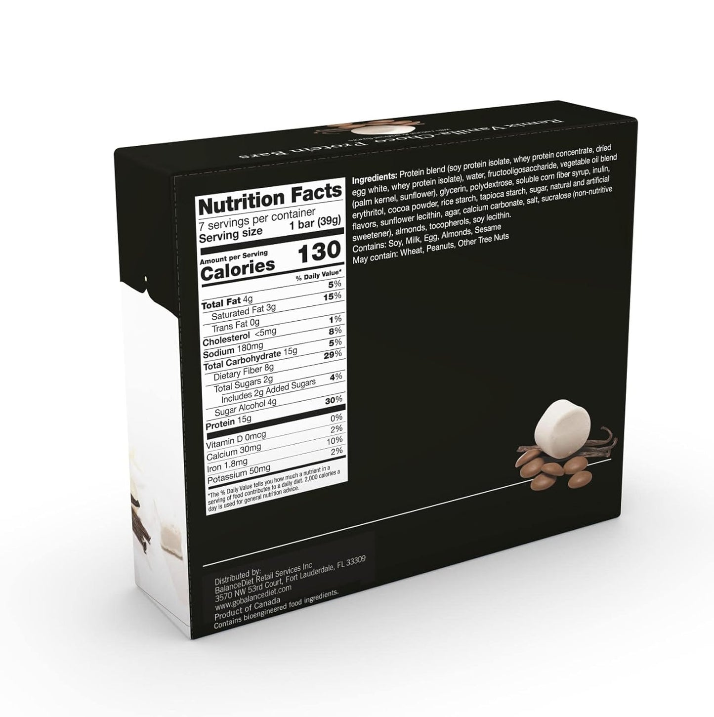 BalanceDiet™ Protein Bar: 15g Protein, Low Carb, 7 Bar Box - Remix Vanilla Chocolate Flavor
