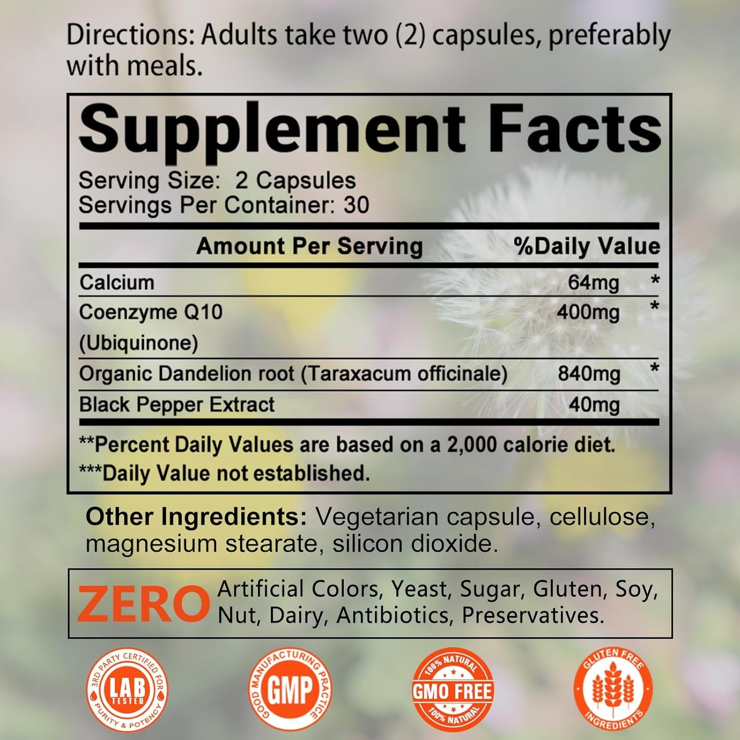 Balincer CoQ10 400mg Enhanced Absorption Antioxidant Supplement with Dandelion Root & Black Pepper, 60 Capsules