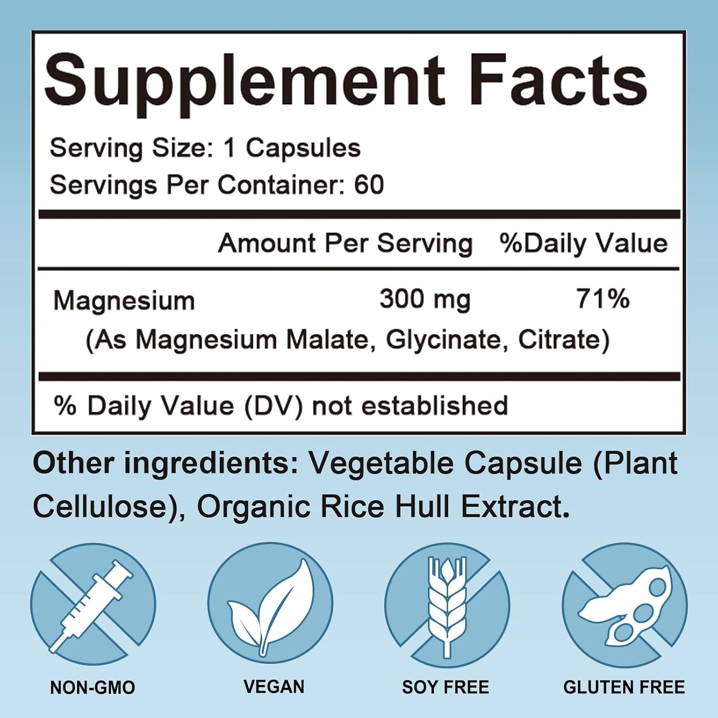 Balincer Triple Magnesium Complex 300 mg - Glycinate, Malate, Citrate - Support Muscle, Nerves, Energy, Heart Health - Non-GMO - 60 Capsules