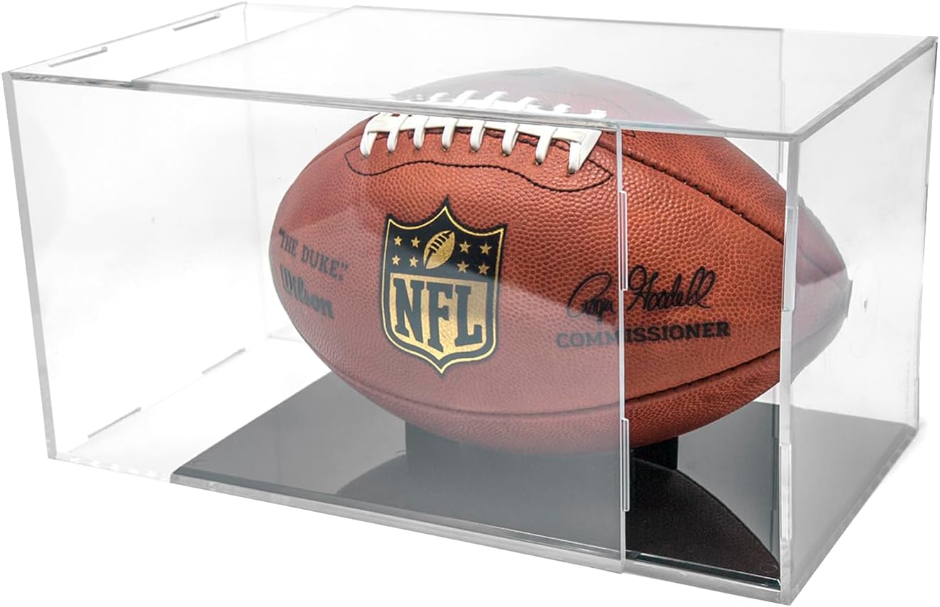 BallQube Football Display Case with UV Protection and Gloss Black Stand - Ideal for Autographed Memorabilia
