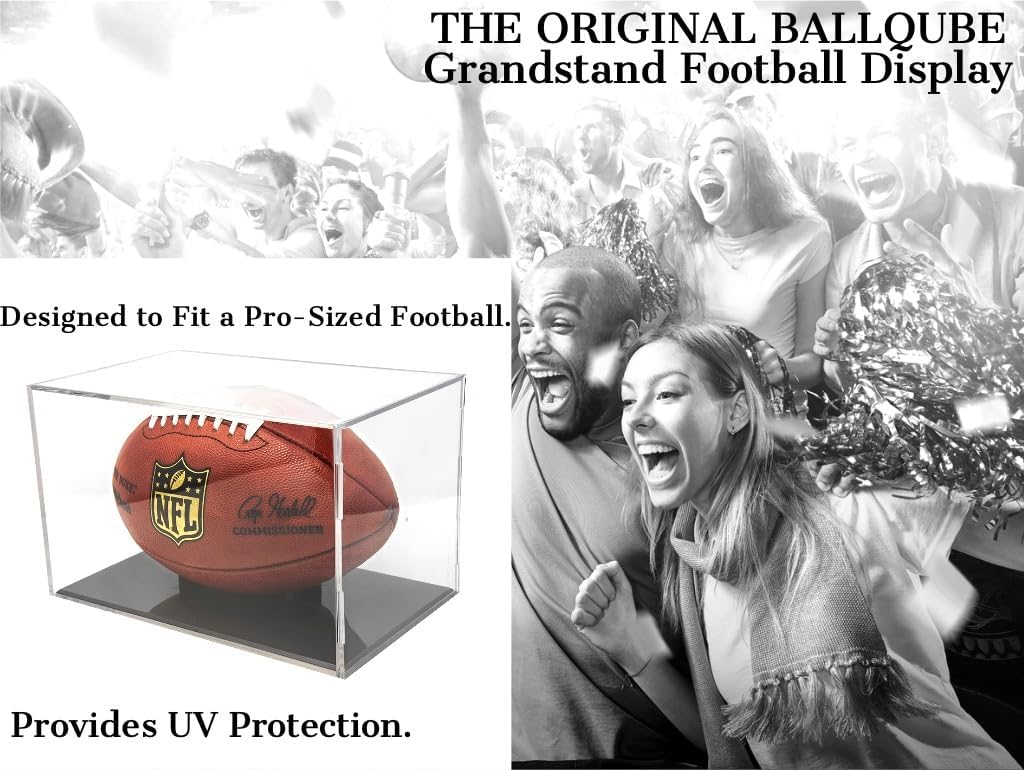 BallQube Football Display Case with UV Protection and Gloss Black Stand - Ideal for Autographed Memorabilia