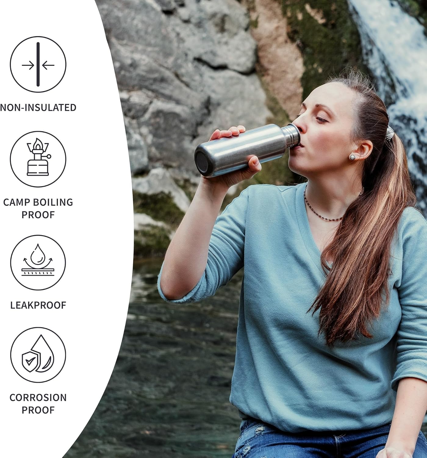 Bambaw Stainless Steel 24 oz Water Bottle - Reusable, Leakproof, BPA Free - Perfect for Travel, Hiking, Yoga - Dishwasher Safe