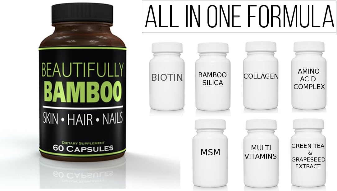Bamboo Ultra Vitamin Capsules for Skin, Hair, and Nail Growth with Biotin, Silica, Amino Acids - 60 Capsules