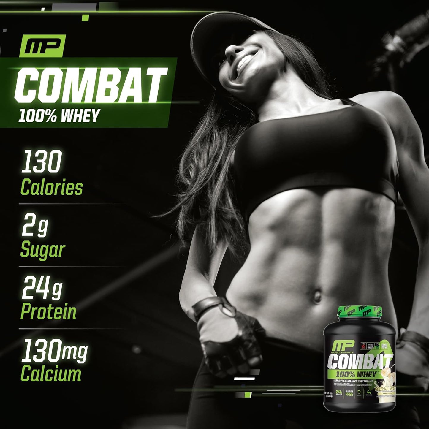 Banana Milk Flavor Whey Protein Powder for Fast Recovery & Muscle Gain - Muscle Pharm Combat 100% Whey Protein, High Protein Isolate for Women & Men, Gluten Free - 5 lb, 70 Servings