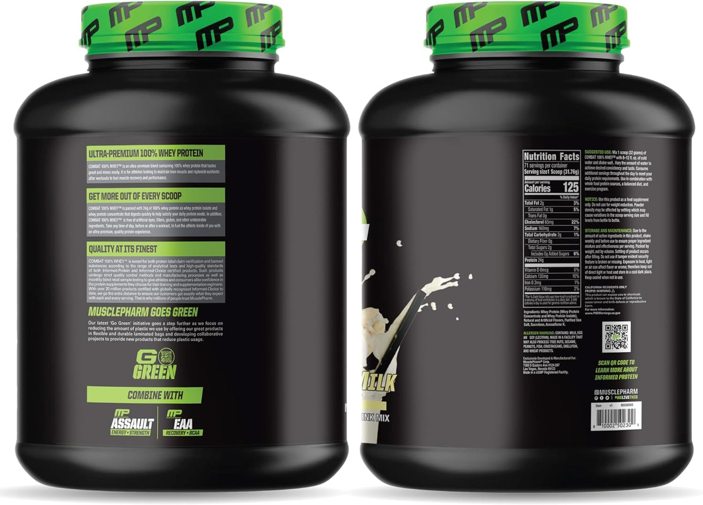 Banana Milk Flavor Whey Protein Powder for Fast Recovery & Muscle Gain - Muscle Pharm Combat 100% Whey Protein, High Protein Isolate for Women & Men, Gluten Free - 5 lb, 70 Servings