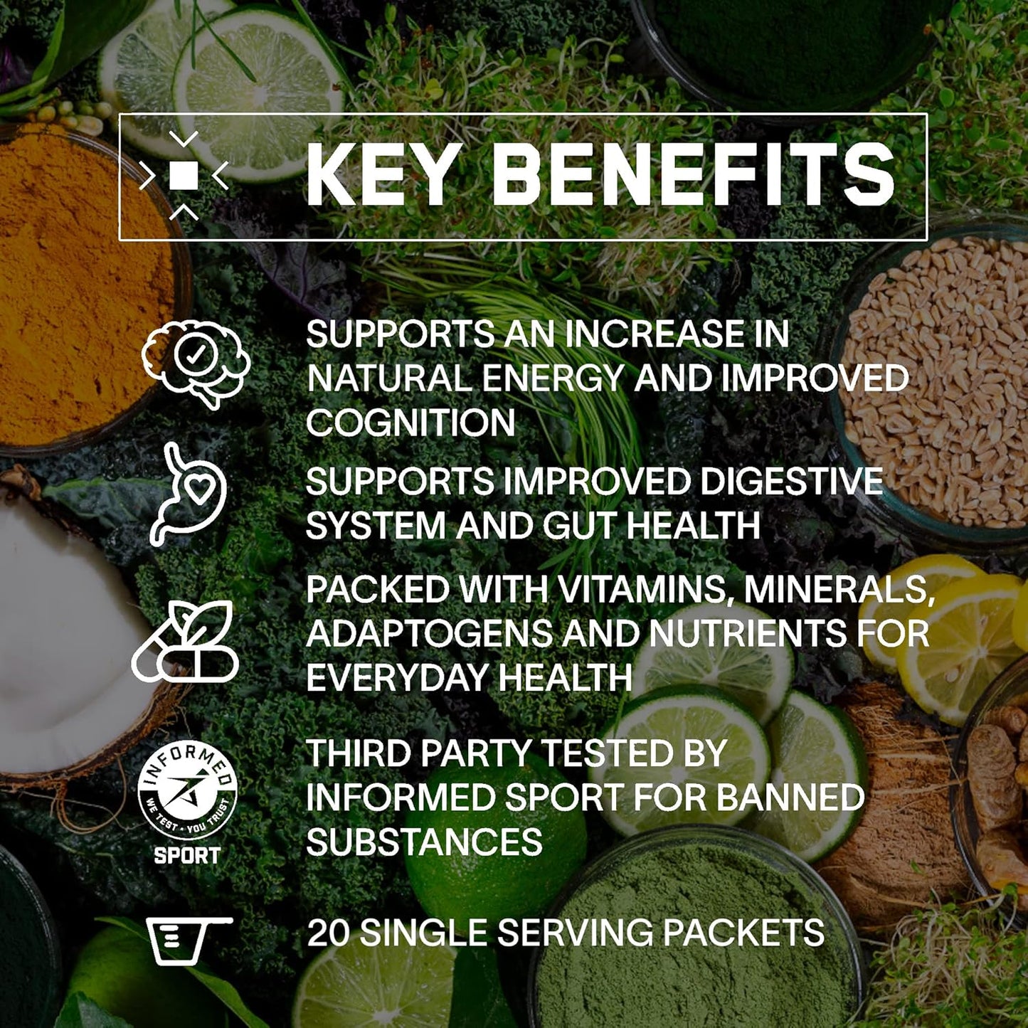 BARE PERFORMANCE NUTRITION BPN Strong Greens Lemon Superfood Powder Drink Mix Packets - Convenient Go Packs