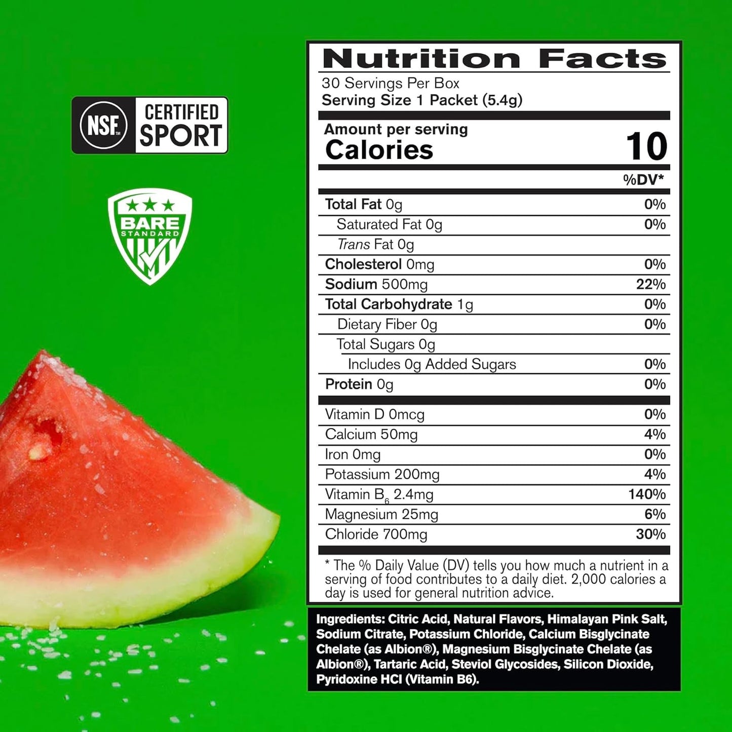 BARE PERFORMANCE NUTRITION Electrolytes Go Packs - Sugar Free Hydration Drink Mix - Salted Watermelon Flavor - 30 Servings