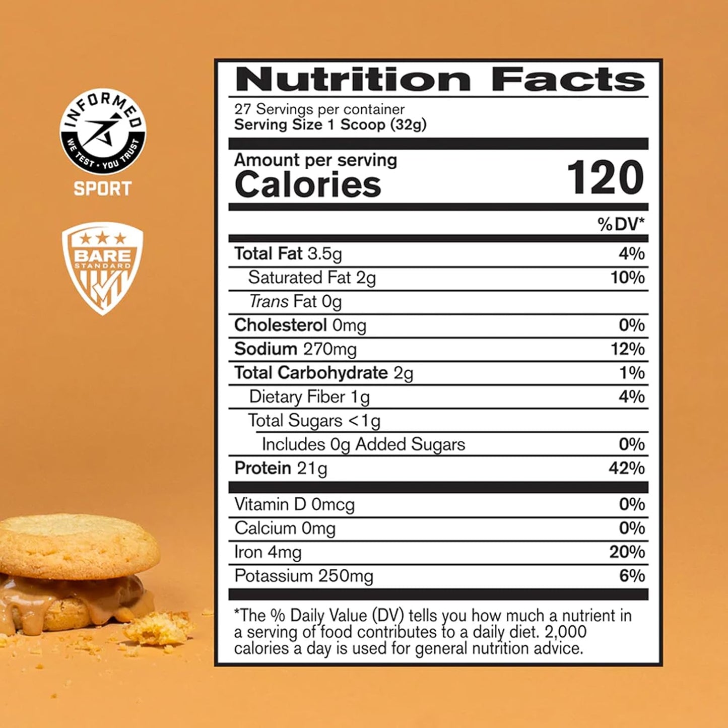 BARE PERFORMANCE NUTRITION Vegan Protein Powder, Plant-Based Pea Protein Blend, Watermelon and Pumpkin Flavor, Naturally Sweetened (27 Servings, Peanut Butter Cookie)