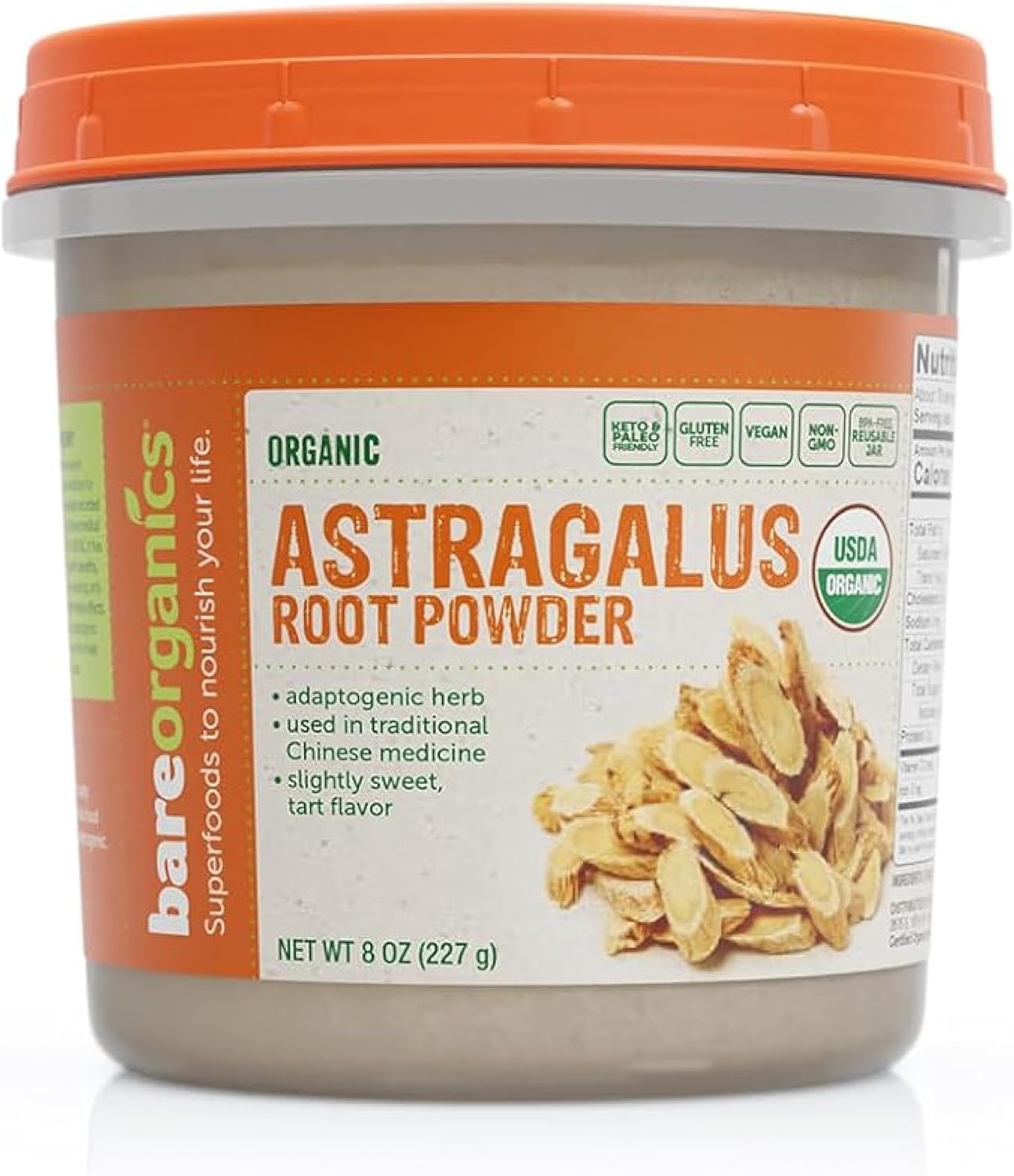 BareOrganics Vegan Astragalus Powder - 8 Ounce Jar, Organic and Plant-Based