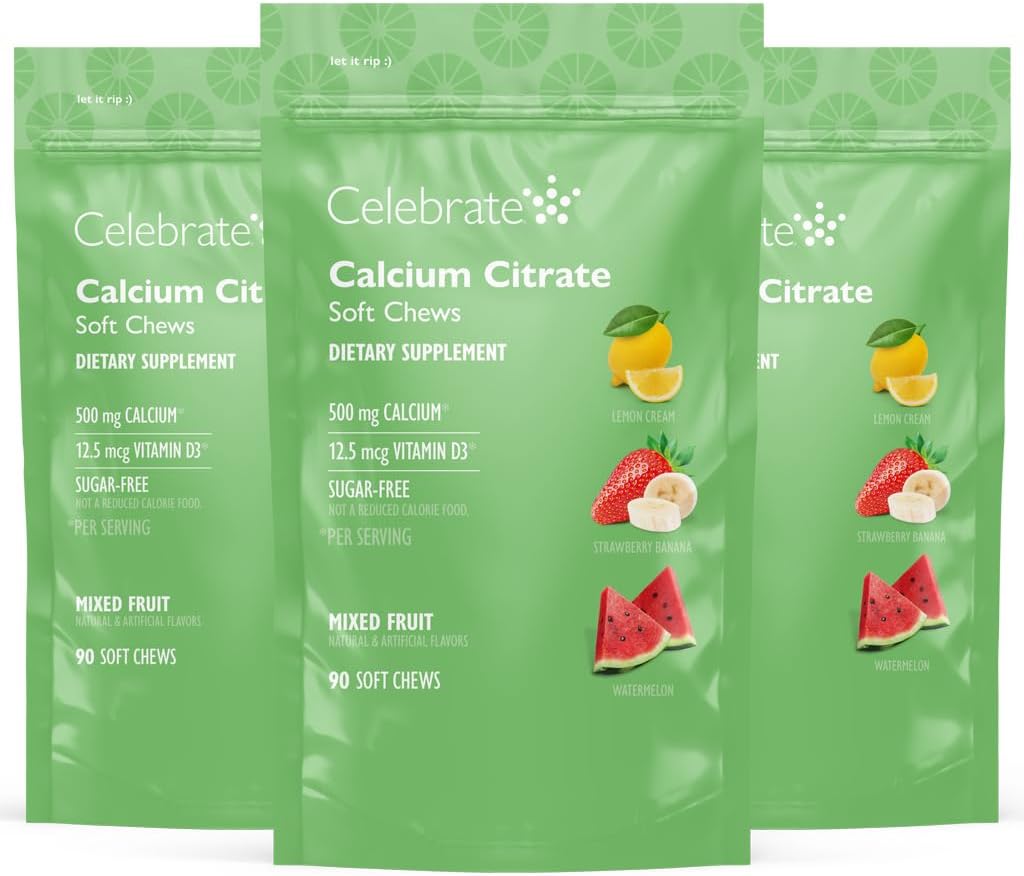 Bariatric 500mg Calcium Citrate Soft Chews with Vitamin D3 - Sugar & Gluten Free Fruit Chews for Gastric Bypass Patients (270)