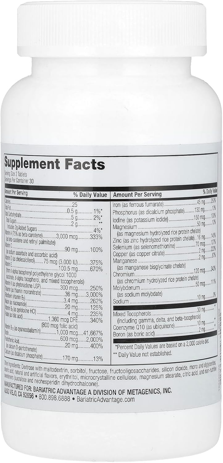 Bariatric Advantage Chewable Advanced Multi EA - High Potency Daily Multivitamin - Mixed Fruit Flavor - 60 Count for Bariatric Surgery
