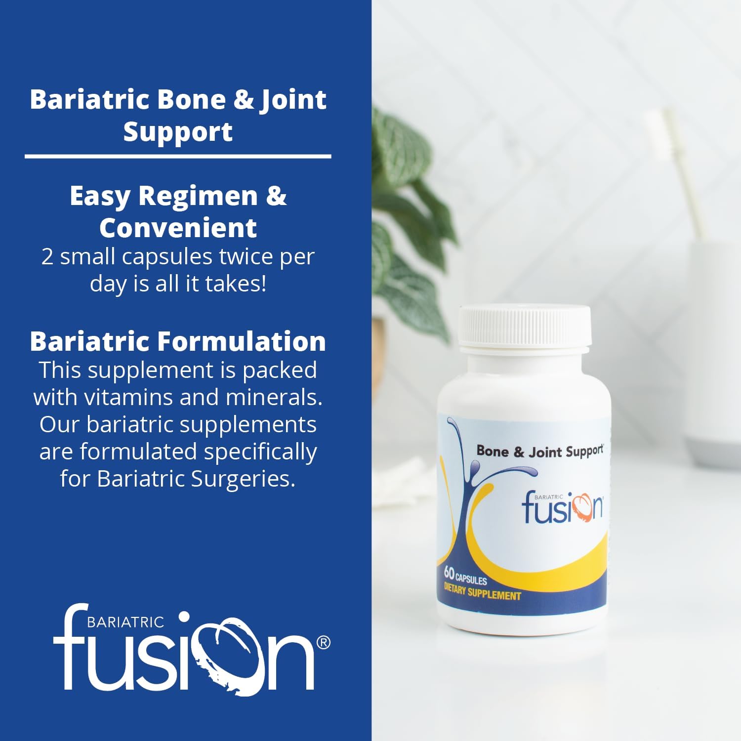 Bariatric Fusion Bone and Joint Support Capsules - Chondroitin & Glucosamine Complex for Men & Women - Non-GMO, Gluten, Dairy, Soy Free - 60 Count