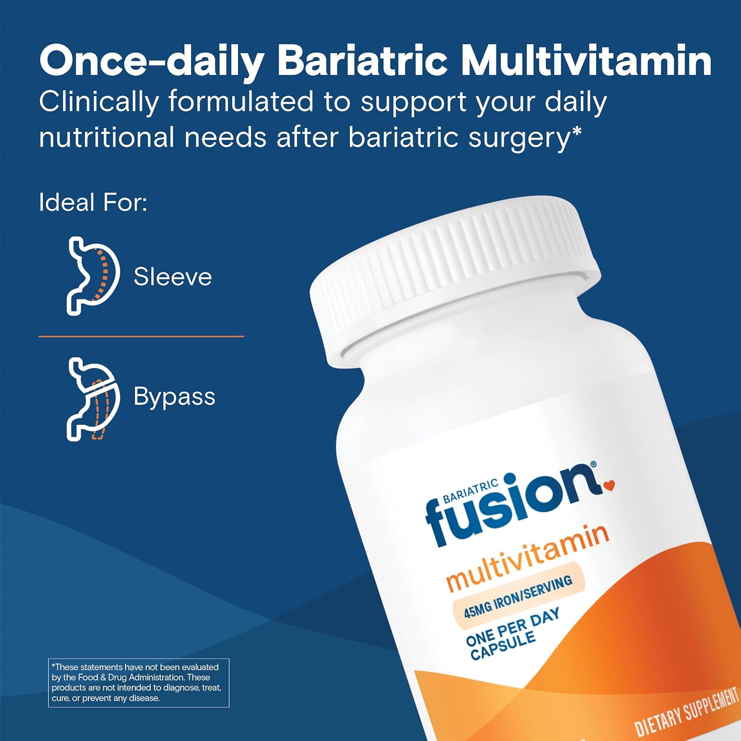 Bariatric Fusion One Daily Multivitamin with Iron | Easy-to-Swallow Capsule | Ideal for Bariatric Surgery | Gastric Bypass & Sleeve Gastrectomy | 30 Capsules
