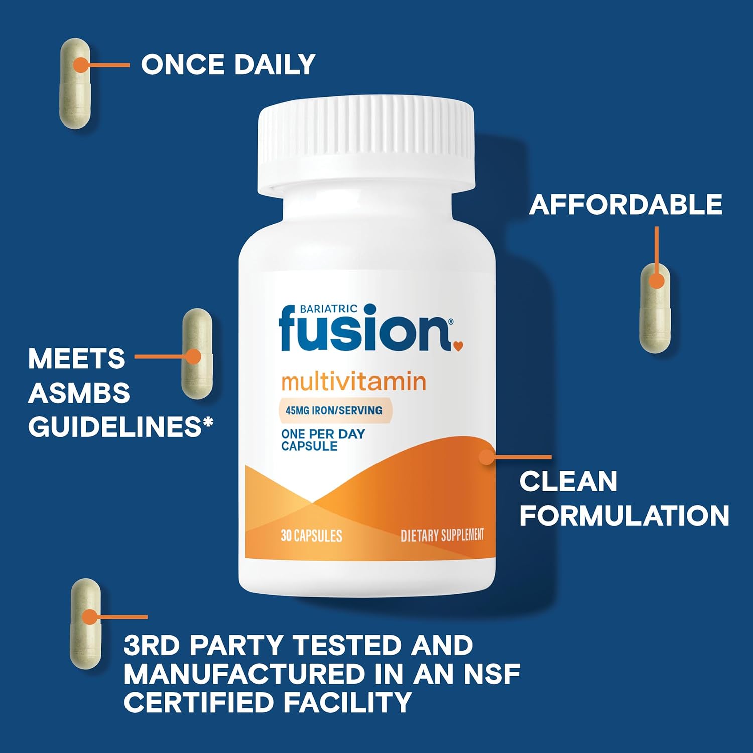 Bariatric Fusion One Daily Multivitamin with Iron | Easy-to-Swallow Capsule | Ideal for Bariatric Surgery | Gastric Bypass & Sleeve Gastrectomy | 30 Capsules
