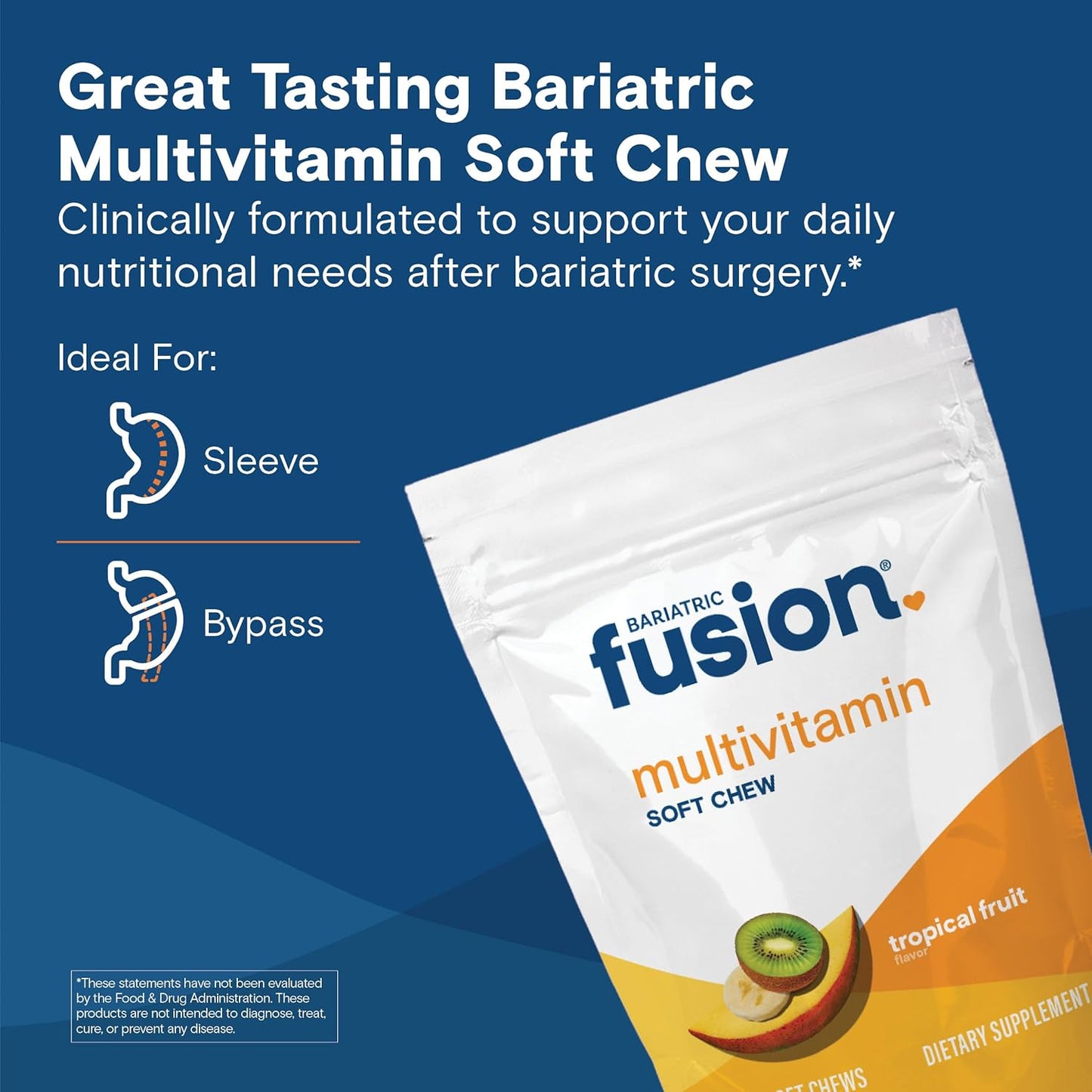 Bariatric Fusion Soft Chew Multivitamin - Tropical Fruit Flavor - 60 Count - Post-Surgery Support for Bariatric Patients - Gastric Bypass & Sleeve Gastrectomy - 1 Month Supply