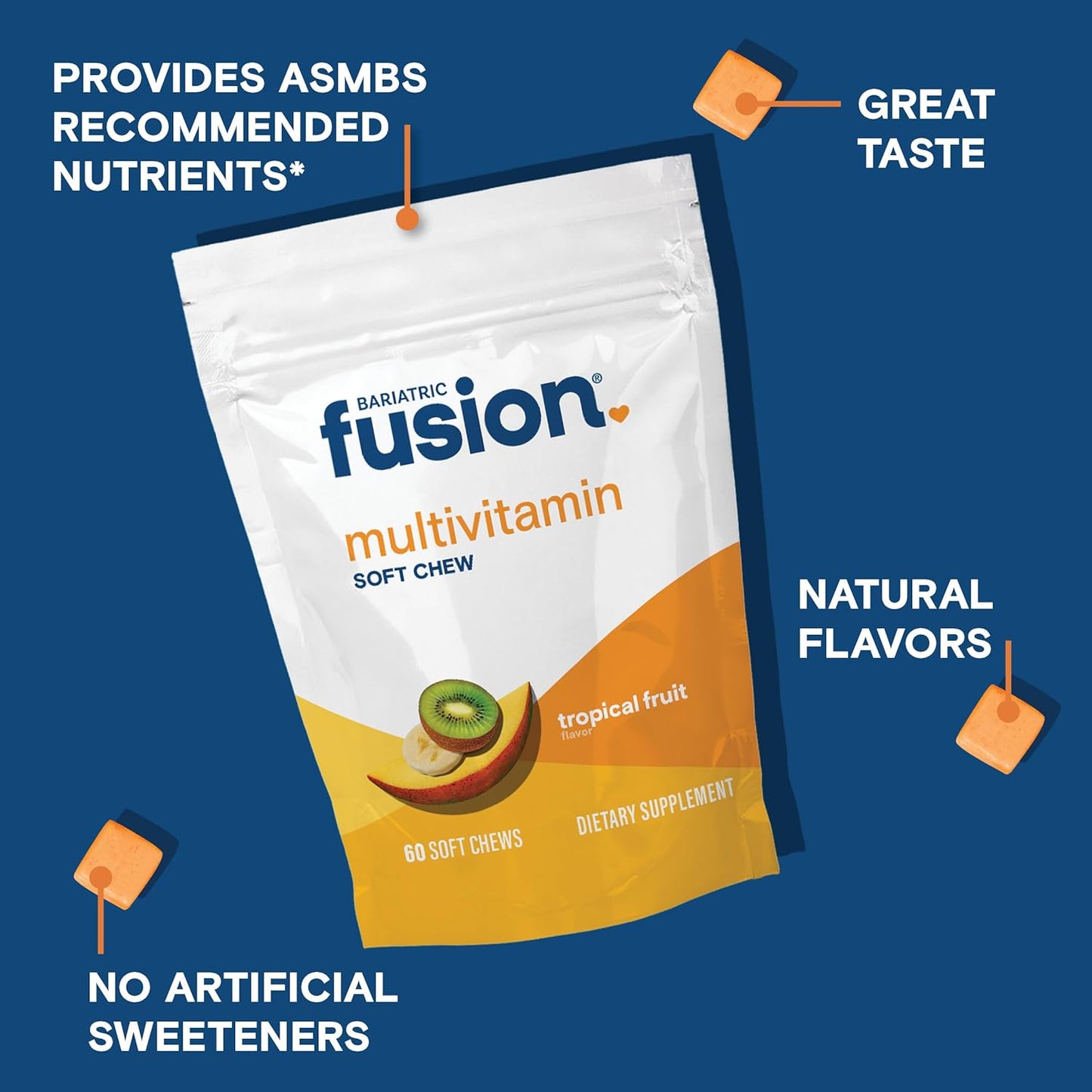 Bariatric Fusion Soft Chew Multivitamin - Tropical Fruit Flavor - 60 Count - Post-Surgery Support for Bariatric Patients - Gastric Bypass & Sleeve Gastrectomy - 1 Month Supply