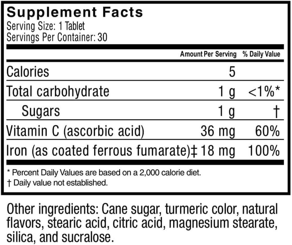 Bariatric Iron Supplement with Vitamin C - 60mg Iron, 60mg Vitamin C, 90 Berry Chewable Tablets for WLS Patients