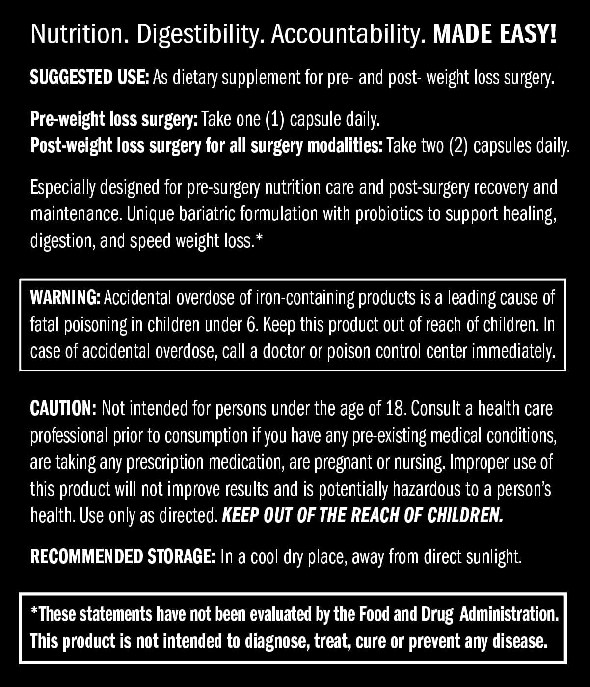 Bariatric Multivitamin Supplement with Probiotics & Iron - Essential Nutrients for Pre- & Post-Surgery