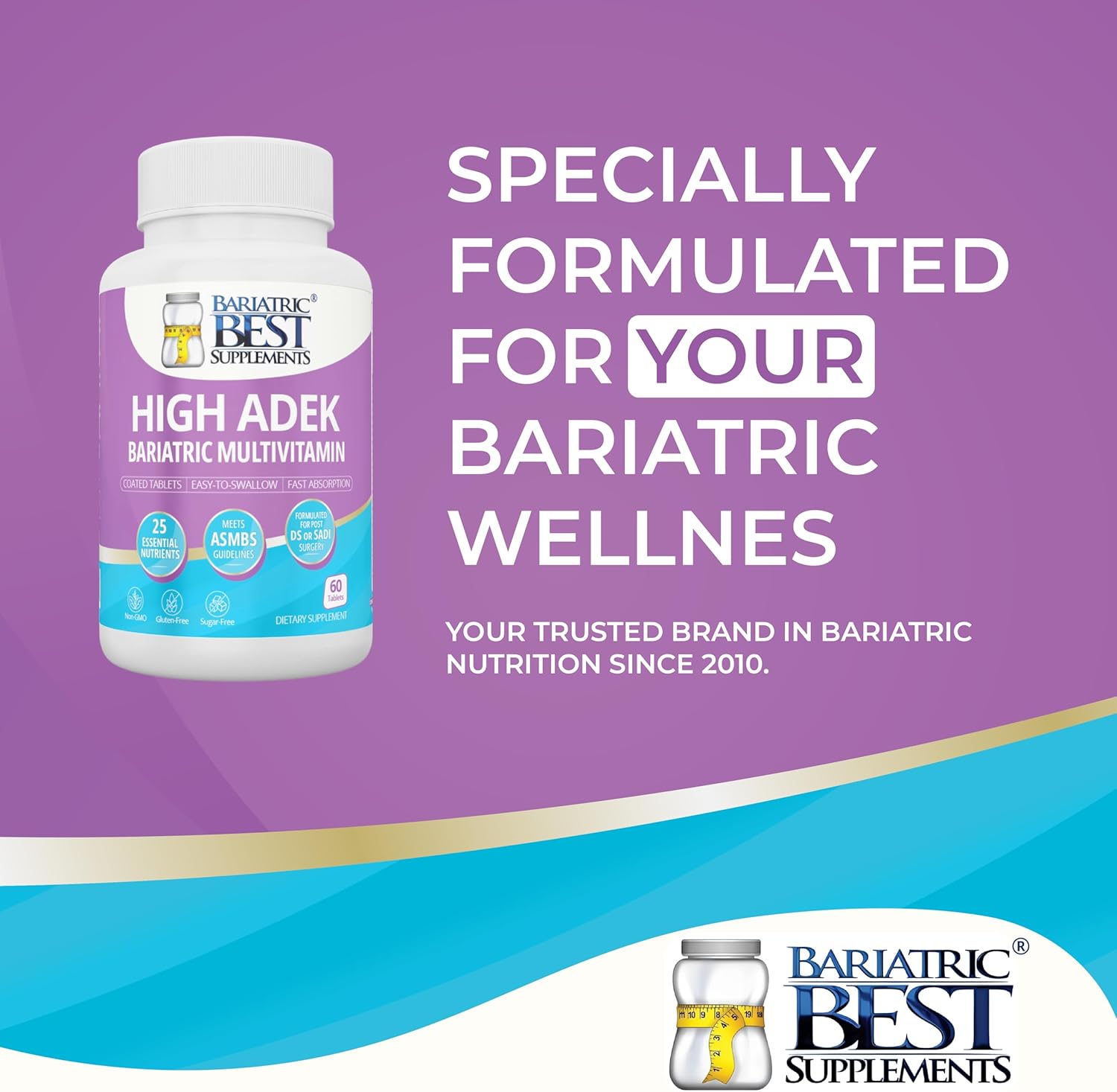 Bariatric Multivitamin with 25 Essential Nutrients for Post-Weight Loss Surgery - 60 Tablets, Meets ASMBS Guidelines