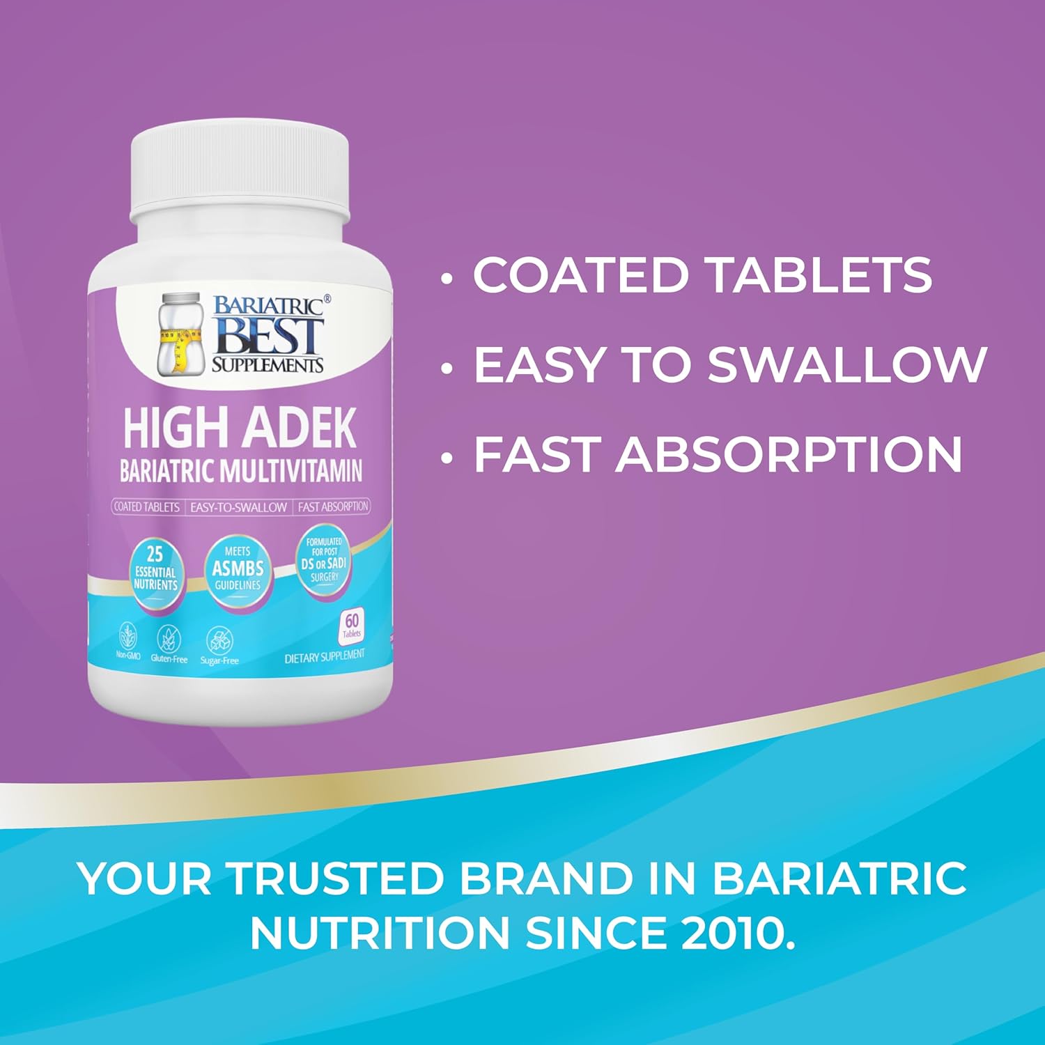 Bariatric Multivitamin with 25 Essential Nutrients for Post-Weight Loss Surgery - 60 Tablets, Meets ASMBS Guidelines