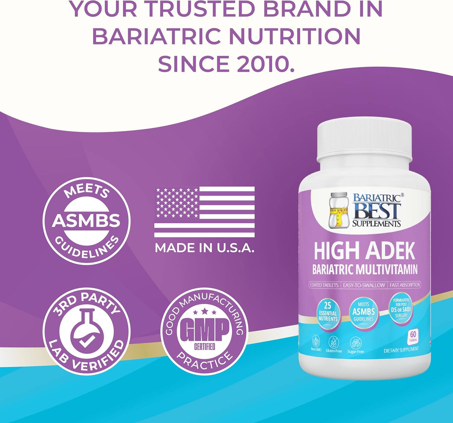 Bariatric Multivitamin with 25 Essential Nutrients for Post-Weight Loss Surgery - 60 Tablets, Meets ASMBS Guidelines
