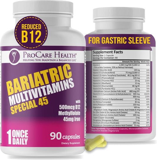 Bariatric Multivitamin with Iron - High Iron Formula for Gastric Bypass Patients - Supports Recovery & Energy - 90 Capsules (3 Month Supply)