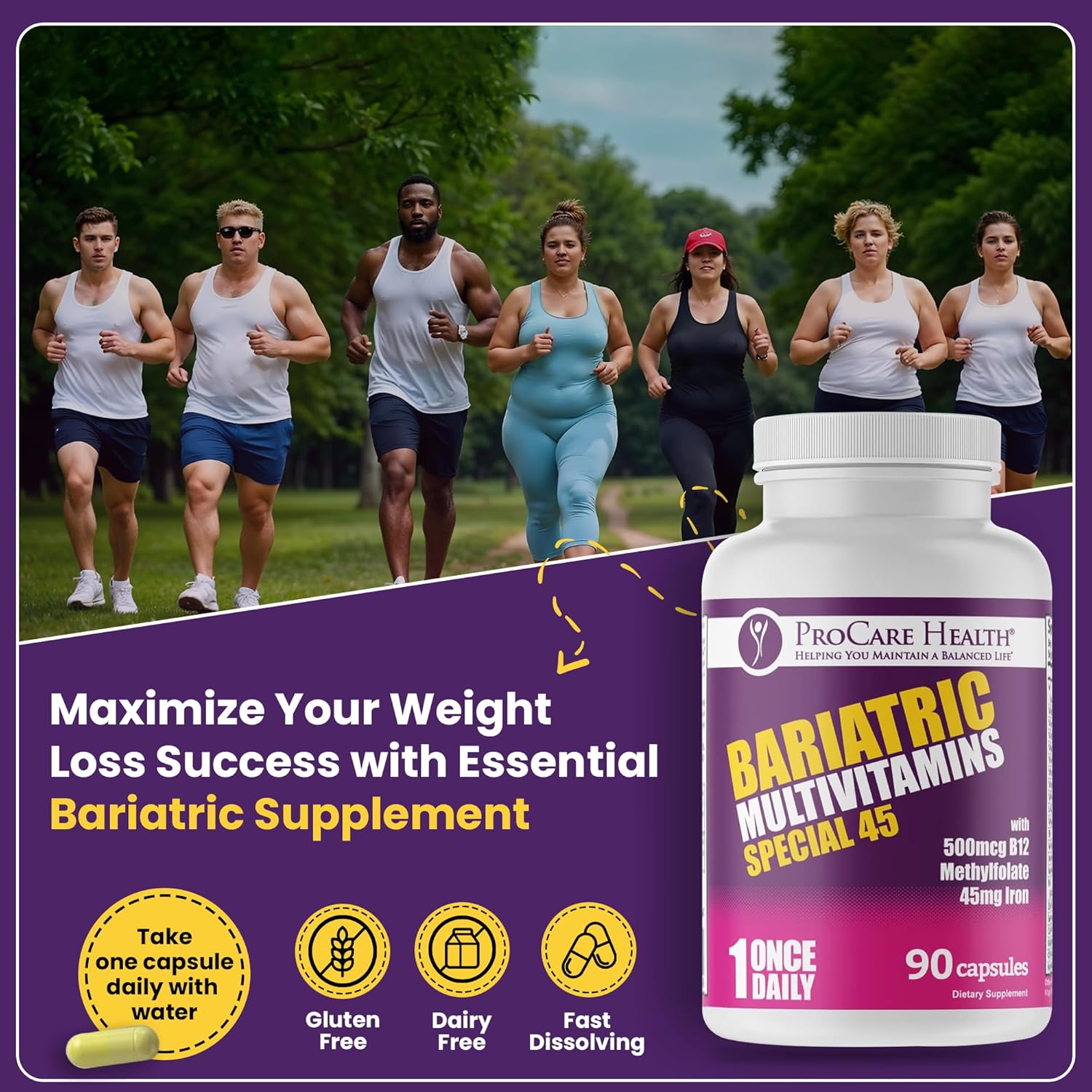 Bariatric Multivitamin with Iron - High Iron Formula for Gastric Bypass Patients - Supports Recovery & Energy - 90 Capsules (3 Month Supply)