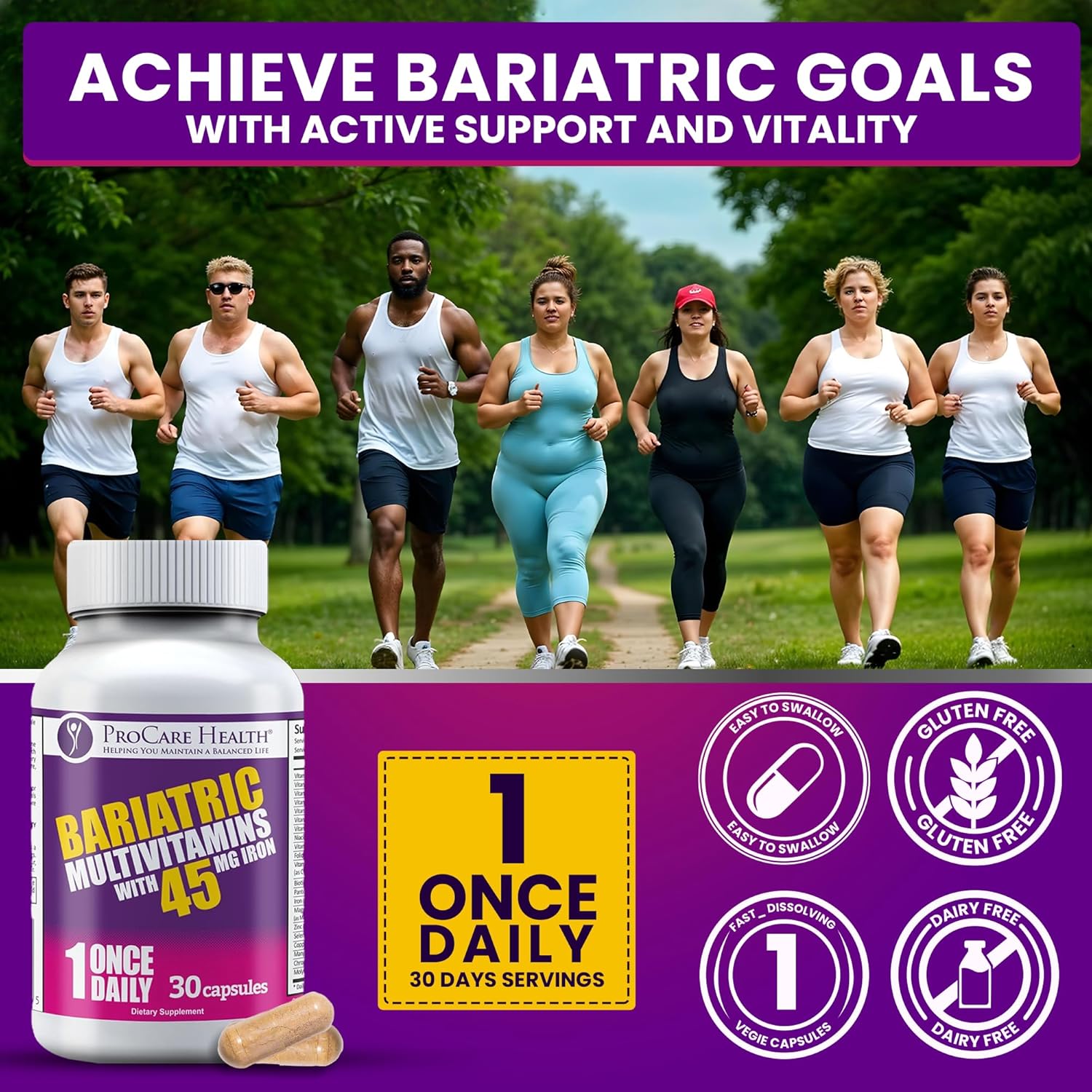Bariatric Multivitamin with Iron 45mg - Easy to Swallow Capsules for Gastric Bypass & Sleeve Patients, Supports Recovery & Energy - 30 Day Supply