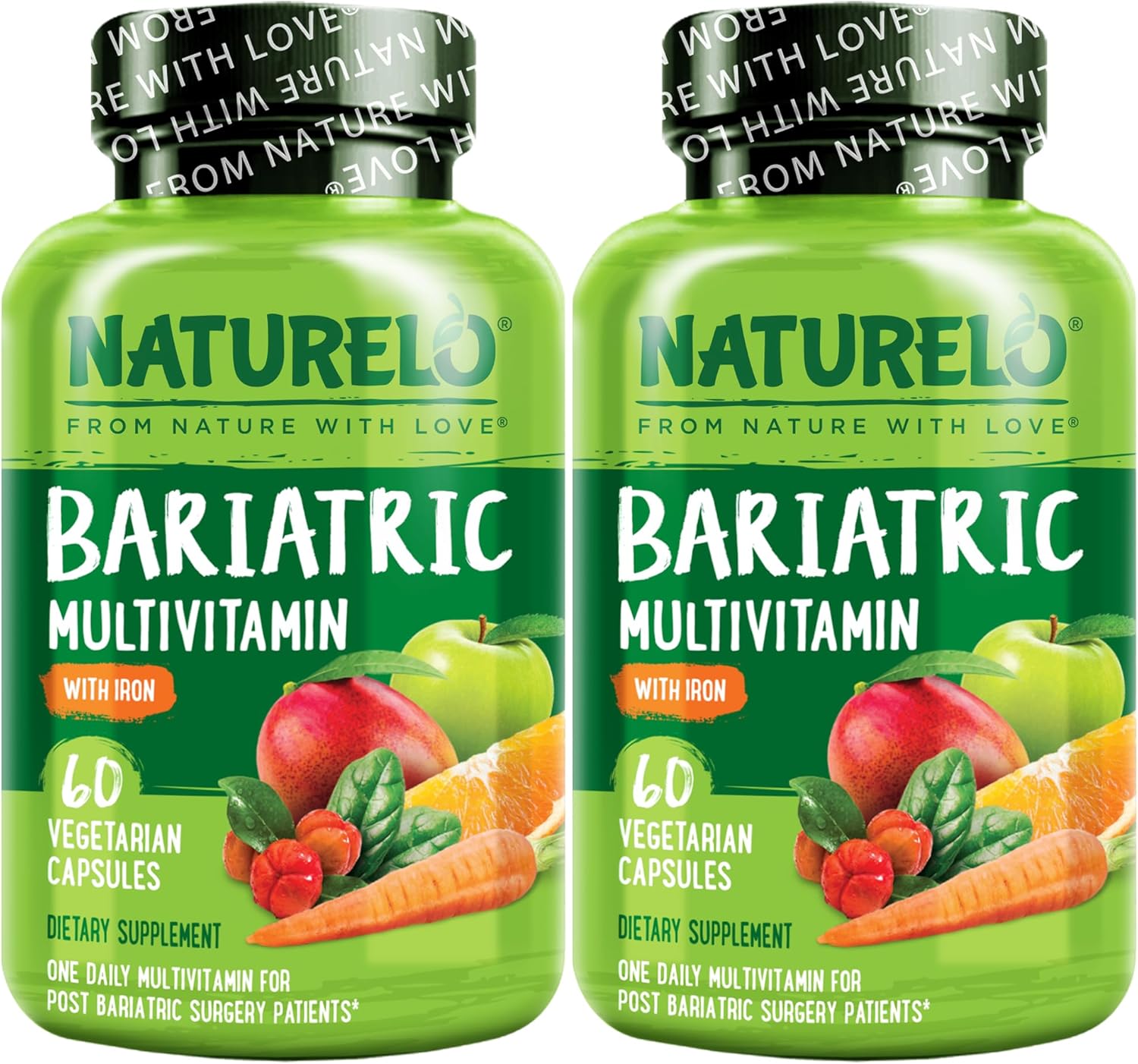 Bariatric Multivitamin with Iron for Post-Gastric Bypass Surgery - Natural Whole Food Nutrition - 120 Veggie Capsules