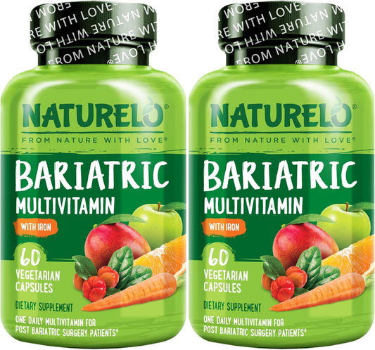 Bariatric Multivitamin with Iron for Post-Gastric Bypass Surgery - Natural Whole Food Nutrition - 120 Veggie Capsules