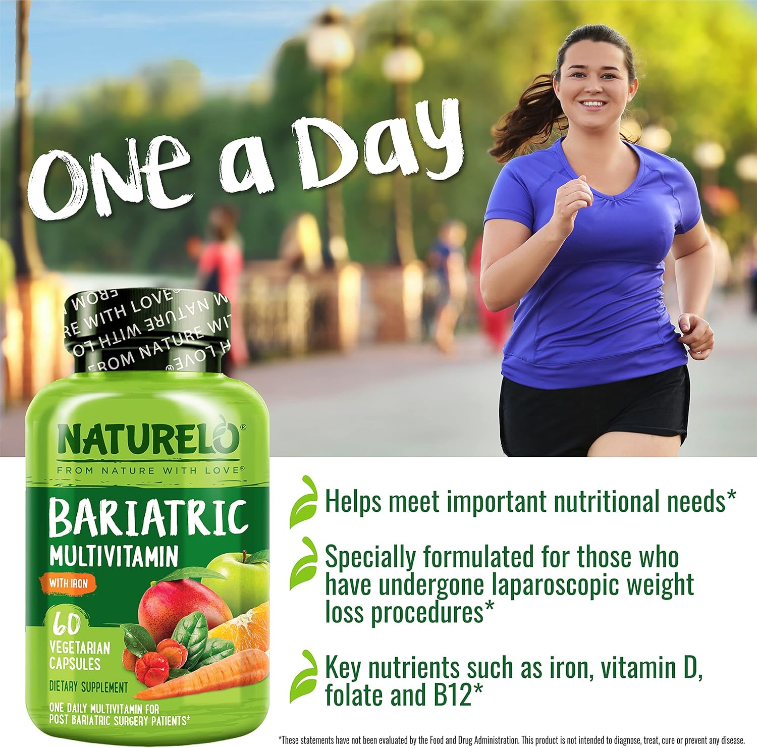 Bariatric Multivitamin with Iron for Post-Gastric Bypass Surgery - Natural Whole Food Nutrition - 120 Veggie Capsules