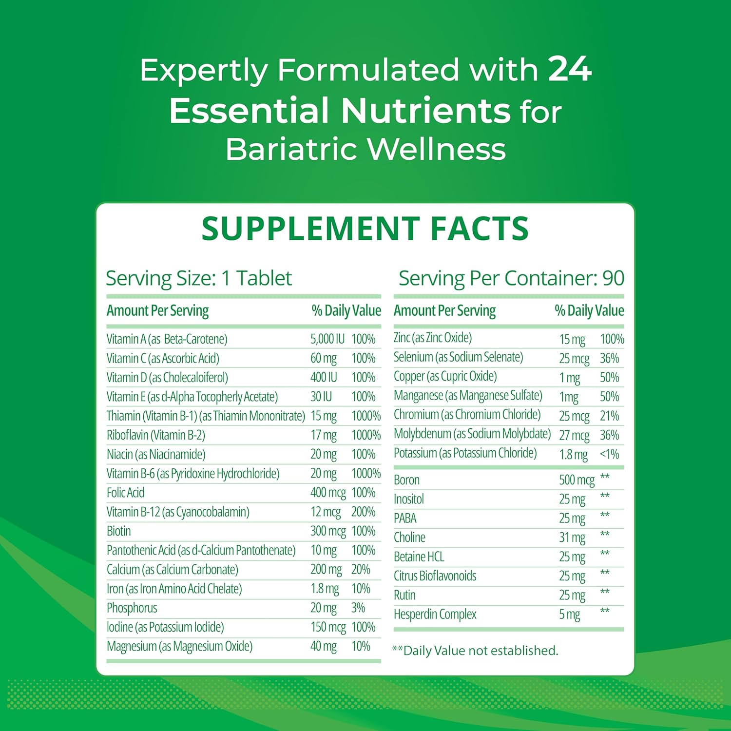 Bariatric Multivitamin with Iron for Post-Op Energy, 90 Tablets, 24 Essential Nutrients for Gastric Bypass & Sleeve Surgery