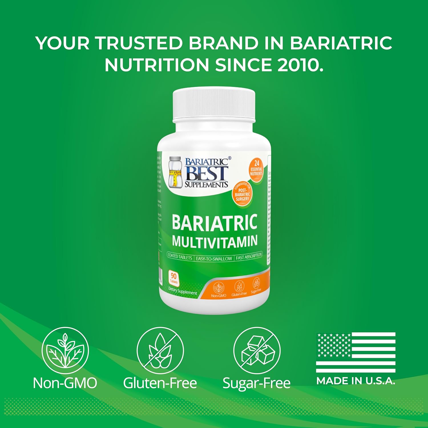 Bariatric Multivitamin with Iron for Post-Op Energy, 90 Tablets, 24 Essential Nutrients for Gastric Bypass & Sleeve Surgery