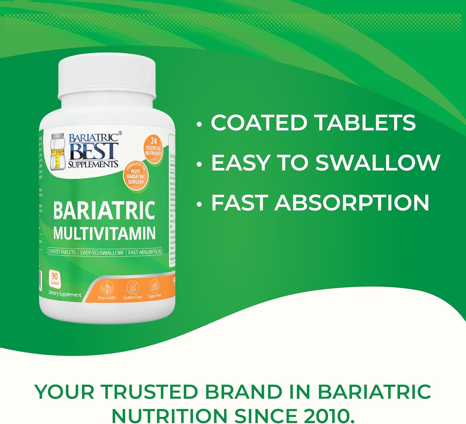 Bariatric Multivitamin with Iron for Post-Op Energy, 90 Tablets, 24 Essential Nutrients for Gastric Bypass & Sleeve Surgery