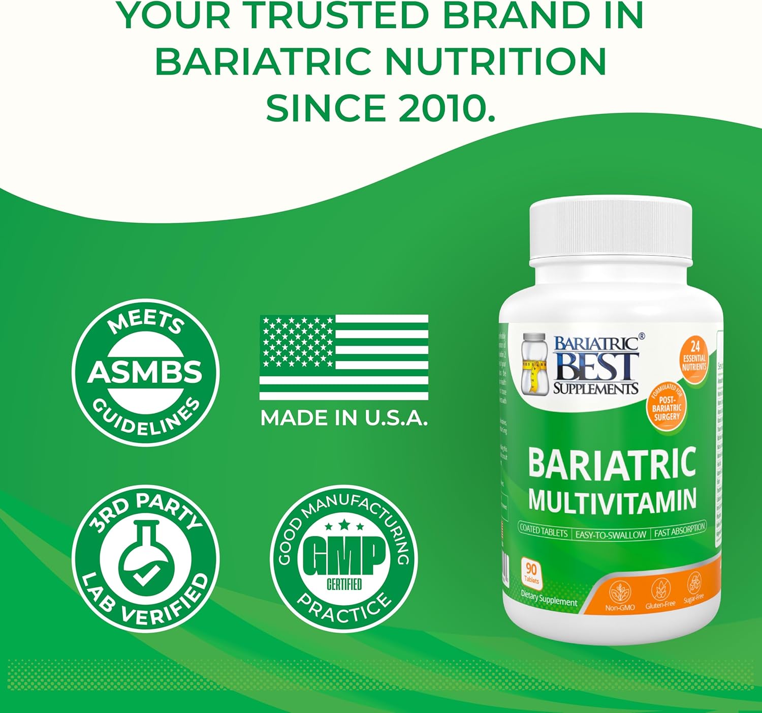 Bariatric Multivitamin with Iron for Post-Op Energy, 90 Tablets, 24 Essential Nutrients for Gastric Bypass & Sleeve Surgery
