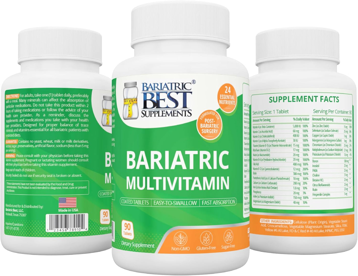Bariatric Multivitamin with Iron for Post-Op Energy, 90 Tablets, 24 Essential Nutrients for Gastric Bypass & Sleeve Surgery