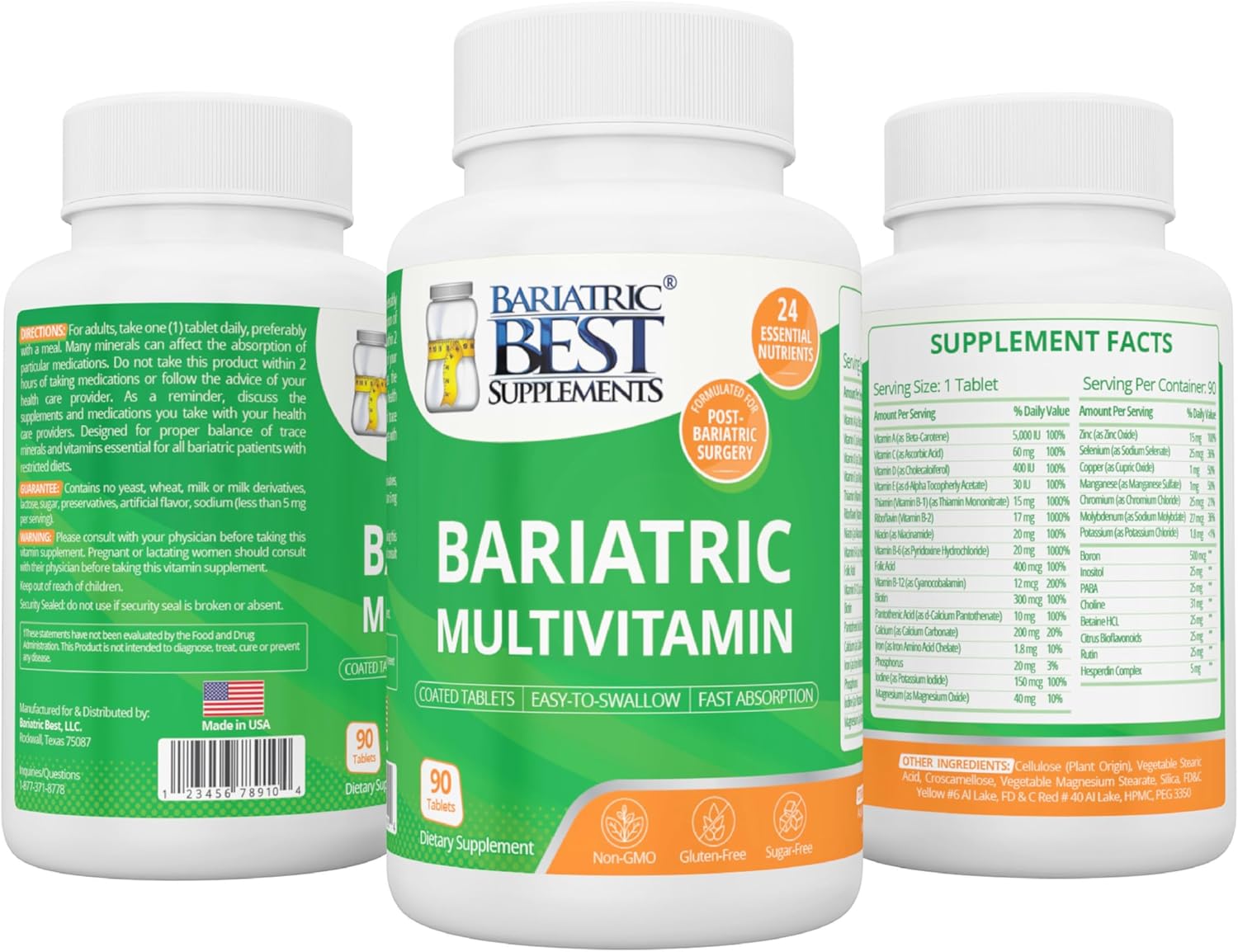 Bariatric Multivitamin with Iron for Post-Op Energy, 90 Tablets, 24 Essential Nutrients for Gastric Bypass & Sleeve Surgery