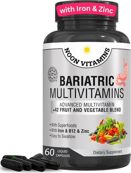 Bariatric Multivitamin with Iron for Women & Men - 42 Superfood Blend for Energy & Immune Support - Post-Surgery Recovery - Easy-to-Swallow - Halal - Made in USA - 60 Capsules