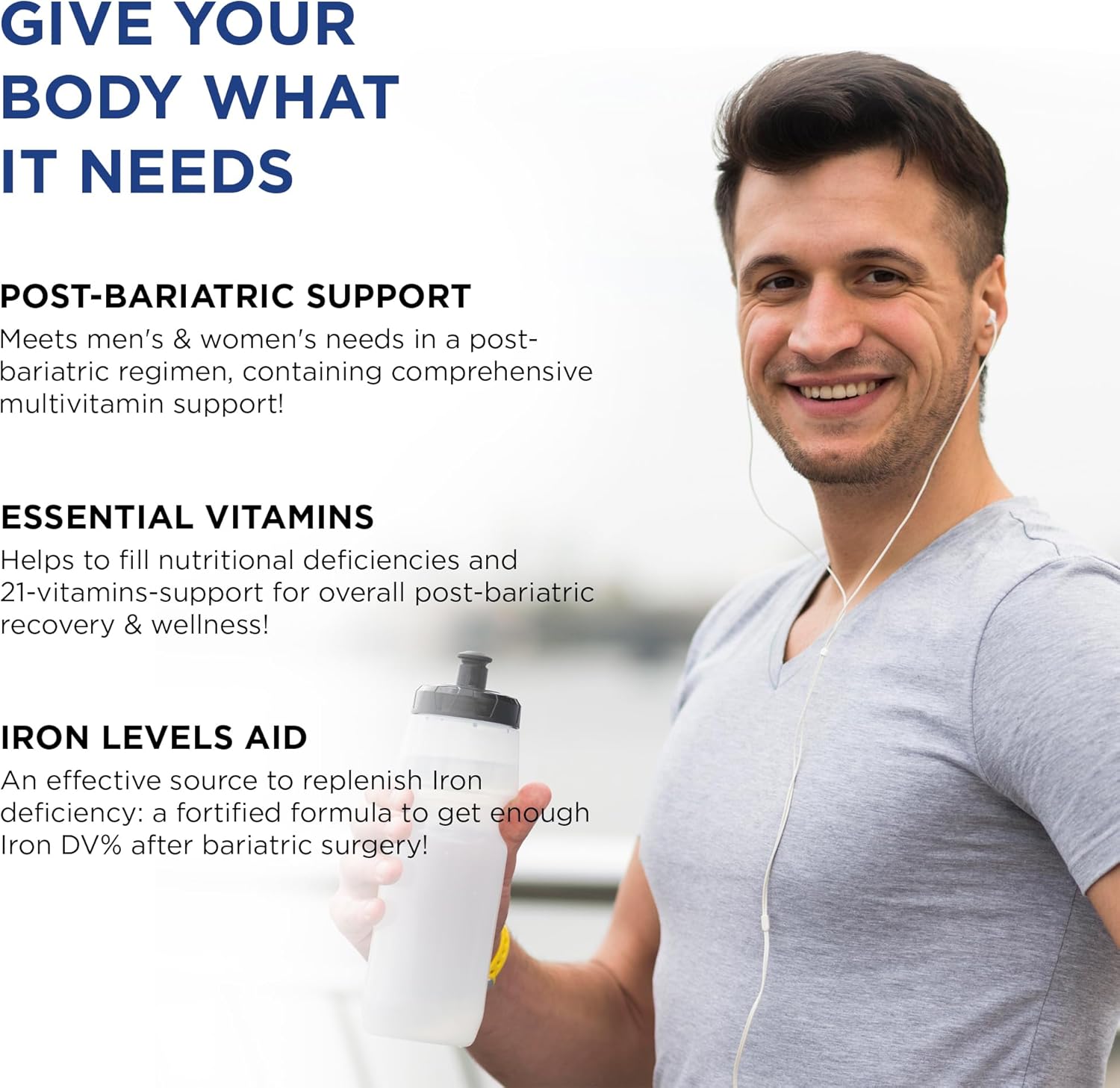 Bariatric Multivitamin with Iron for Women & Men - 42 Superfood Blend for Energy & Immune Support - Post-Surgery Recovery - Easy-to-Swallow - Halal - Made in USA - 60 Capsules