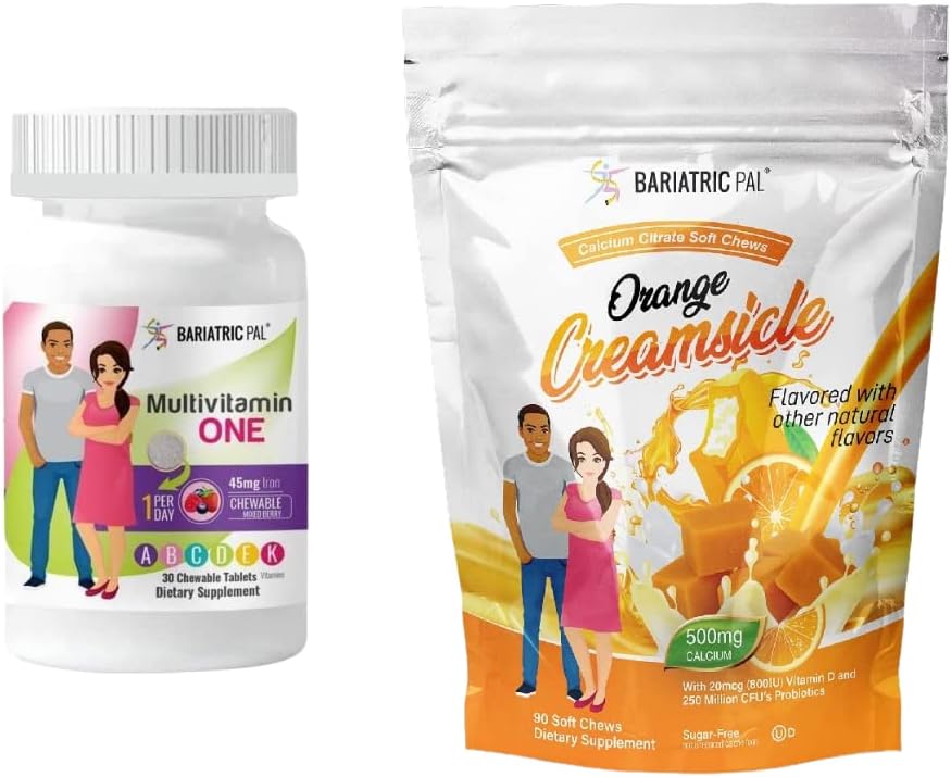 BariatricPal 30-Day Multivitamin and Calcium Bundle with Iron and Probiotics - Berry and Creamsicle Flavors